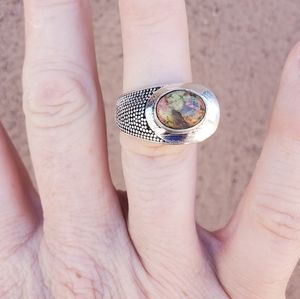 New Unakite Silver Plated Men's Pinky Ring.
